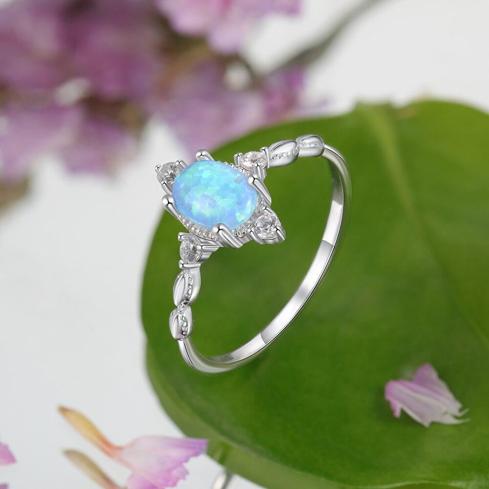 Classic 925 Sterling Silver Oval Shaped Opal Ring Solid Engagement Ring-Personalized Jewels