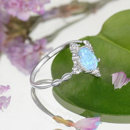 Classic 925 Sterling Silver Oval Shaped Opal Ring Solid Engagement Ring-Personalized Jewels