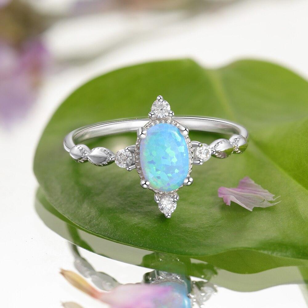 Classic 925 Sterling Silver Oval Shaped Opal Ring Solid Engagement Ring-Personalized Jewels