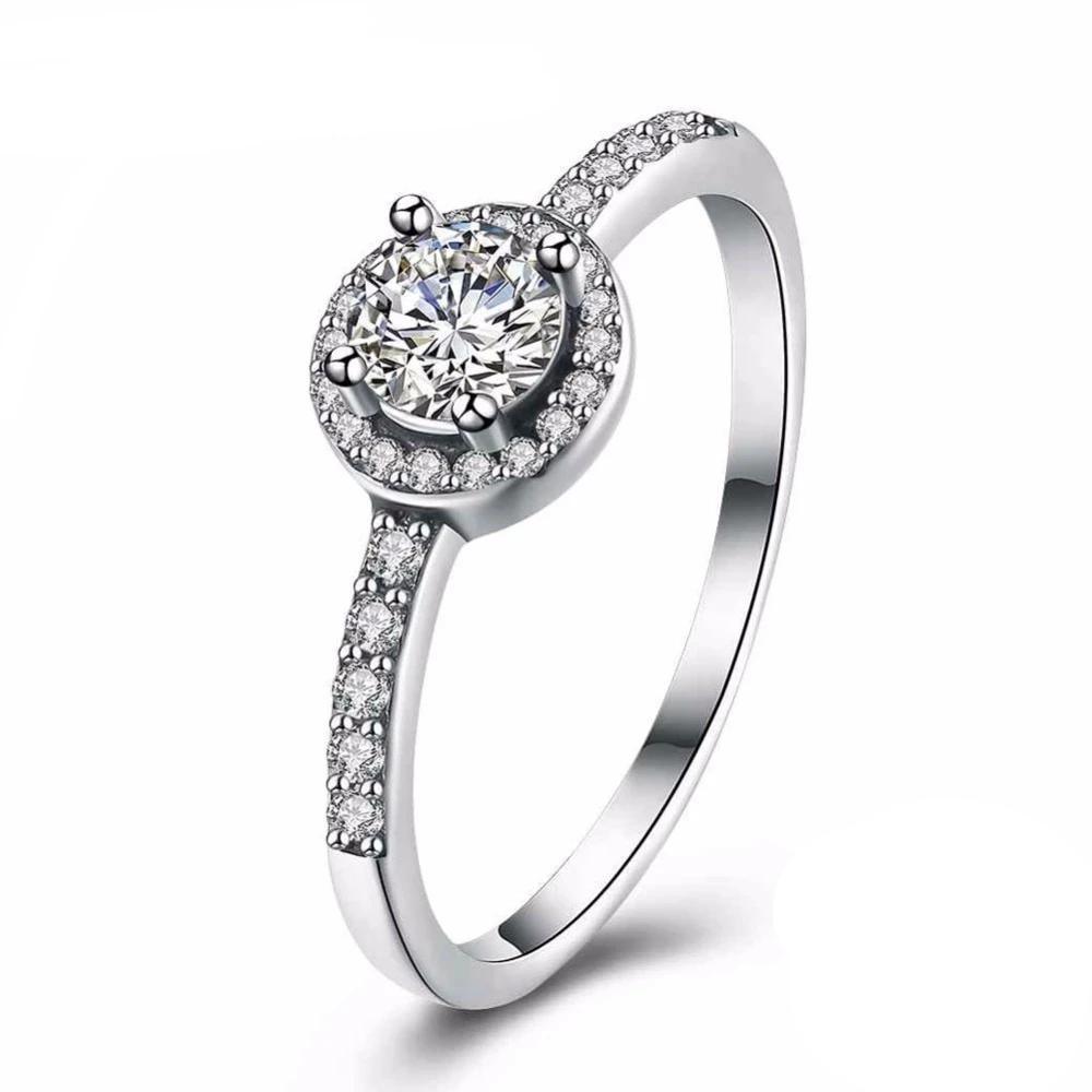 Classic 925 Sterling Silver Round Wedding Ring for Women with Cubic Zirconia, Classy Jewelry Gift - Personalized Jewel
