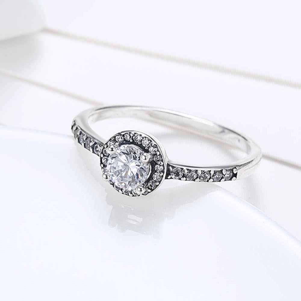 Classic 925 Sterling Silver Round Wedding Ring for Women with Cubic Zirconia, Classy Jewelry Gift - Personalized Jewel