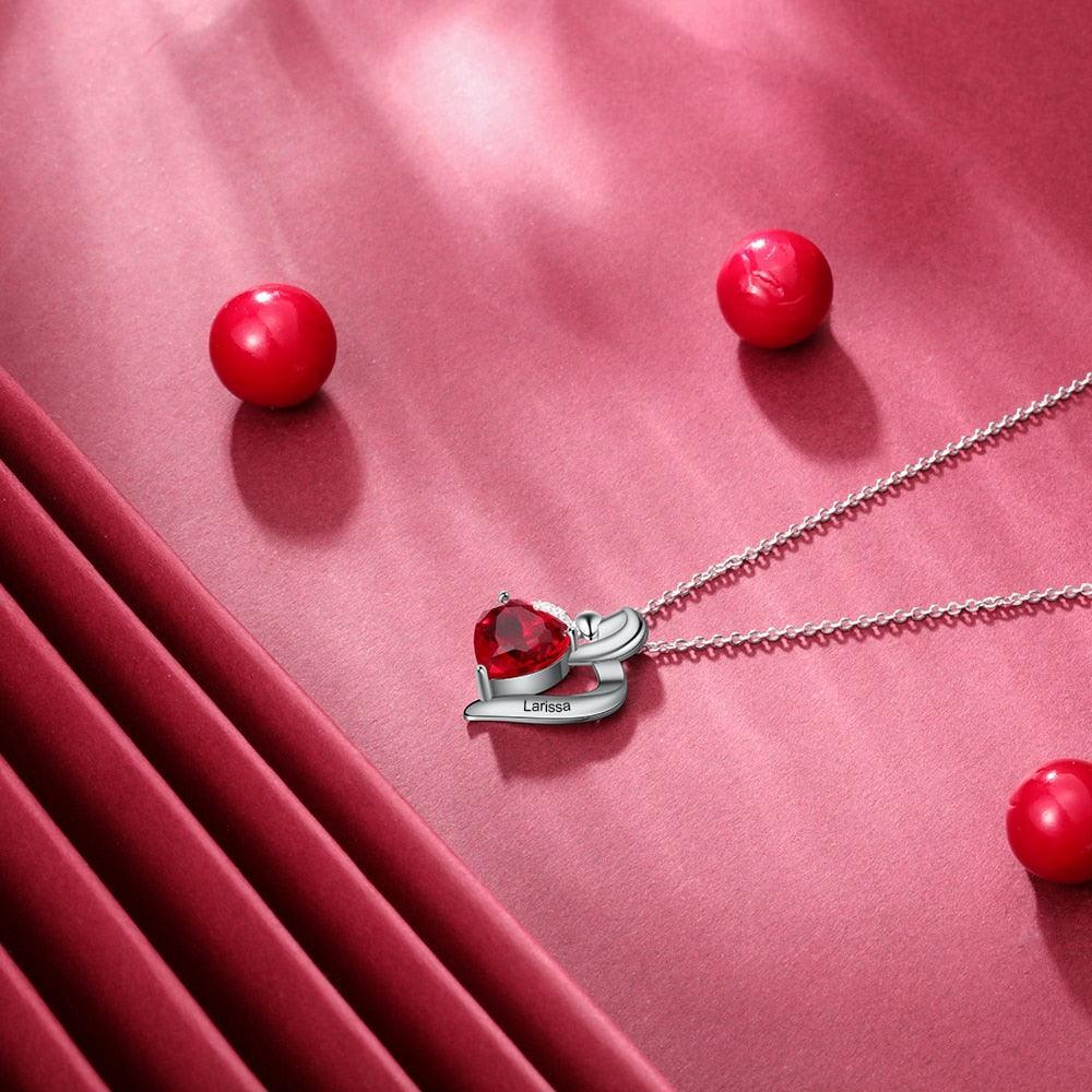 Classic Copper Heart Pendant Personalized Birthstone with Name Engraving Necklace - Personalized Jewel