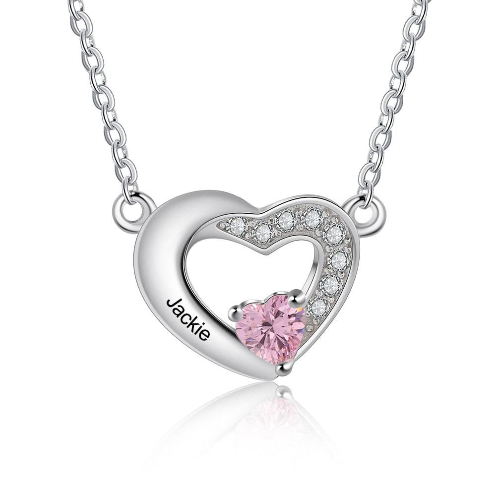 Classic Heart Pendant Necklace for Women, Personalized Birthstone and Name Engraving Pendant - Personalized Jewel