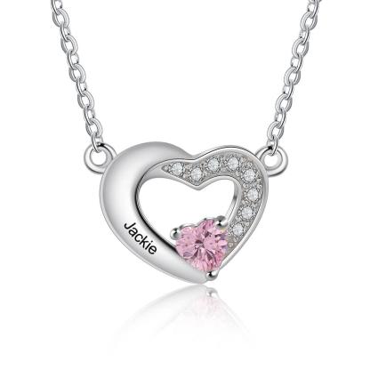 Classic Heart Pendant Necklace for Women, Personalized Birthstone and Name Engraving Pendant - Personalized Jewel