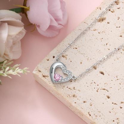Classic Heart Pendant Necklace for Women, Personalized Birthstone and Name Engraving Pendant - Personalized Jewel