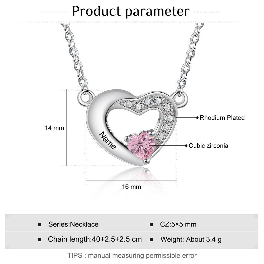 Classic Heart Pendant Necklace for Women, Personalized Birthstone and Name Engraving Pendant - Personalized Jewel