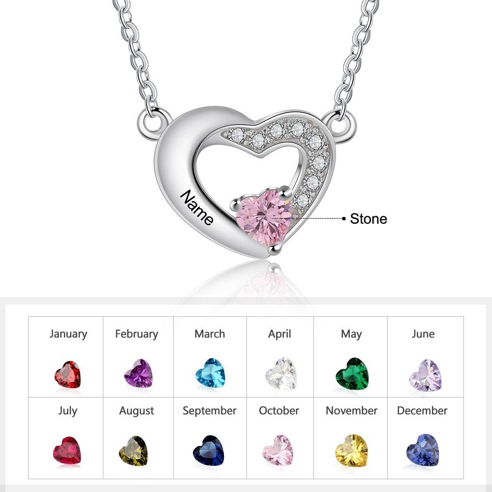 Classic Heart Pendant Necklace for Women, Personalized Birthstone and Name Engraving Pendant - Personalized Jewel