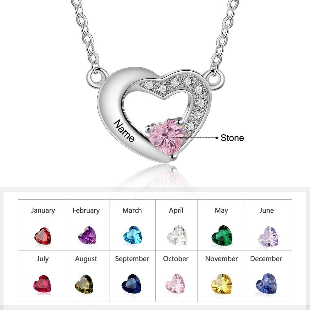 Classic Heart Pendant Necklace for Women, Personalized Birthstone and Name Engraving Pendant - Personalized Jewel