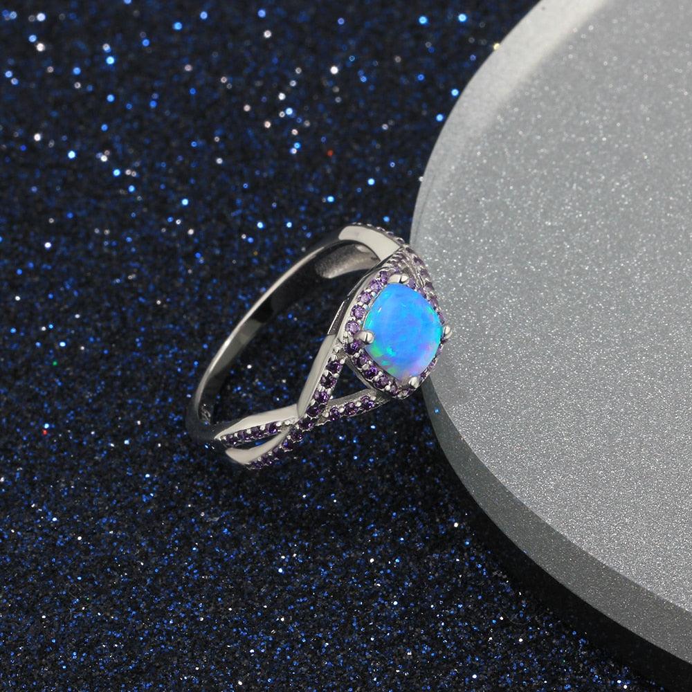 Classic Opal Stone Rings 925 Sterling Silver Criss-Cross Shaped Opal Wedding Ring - Personalized Jewel
