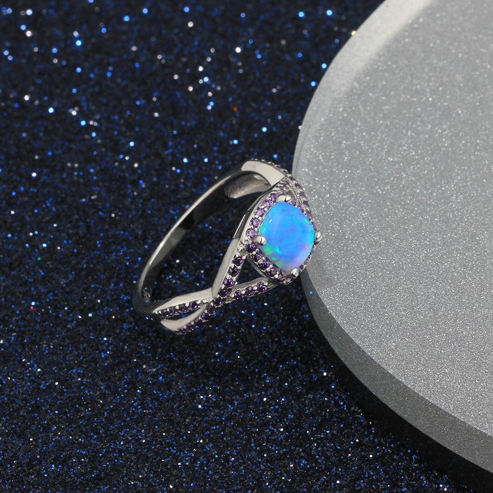 Classic Opal Stone Rings 925 Sterling Silver Criss-Cross Shaped Opal Wedding Ring - Personalized Jewel