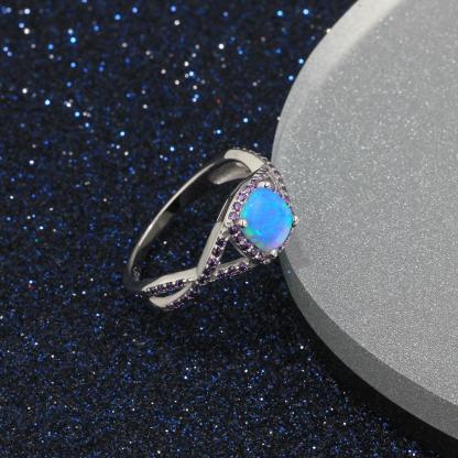 Classic Opal Stone Rings 925 Sterling Silver Criss-Cross Shaped Opal Wedding Ring - Personalized Jewel
