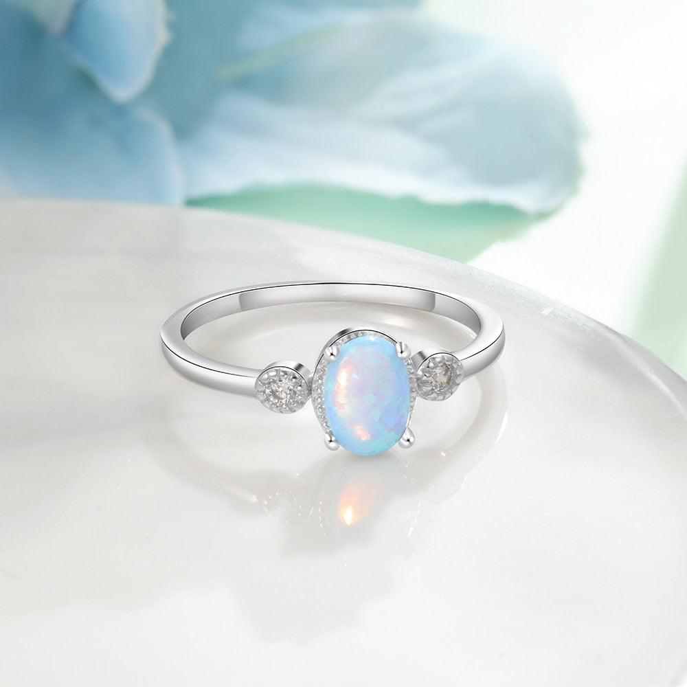 Classic Oval Blue Opal Wedding Ring Trendy Engagement Ring-Personalized Jewels