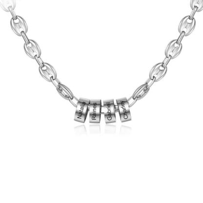 Classic Stainless Steel Bean Chain - Personalized 2 to 5 Beads with Custom Name Engraving Chain for Men - Personalized Jewel