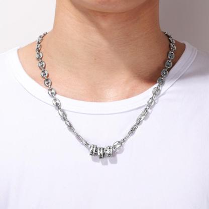 Classic Stainless Steel Bean Chain - Personalized 2 to 5 Beads with Custom Name Engraving Chain for Men - Personalized Jewel