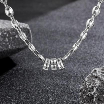 Classic Stainless Steel Bean Chain - Personalized 2 to 5 Beads with Custom Name Engraving Chain for Men - Personalized Jewel