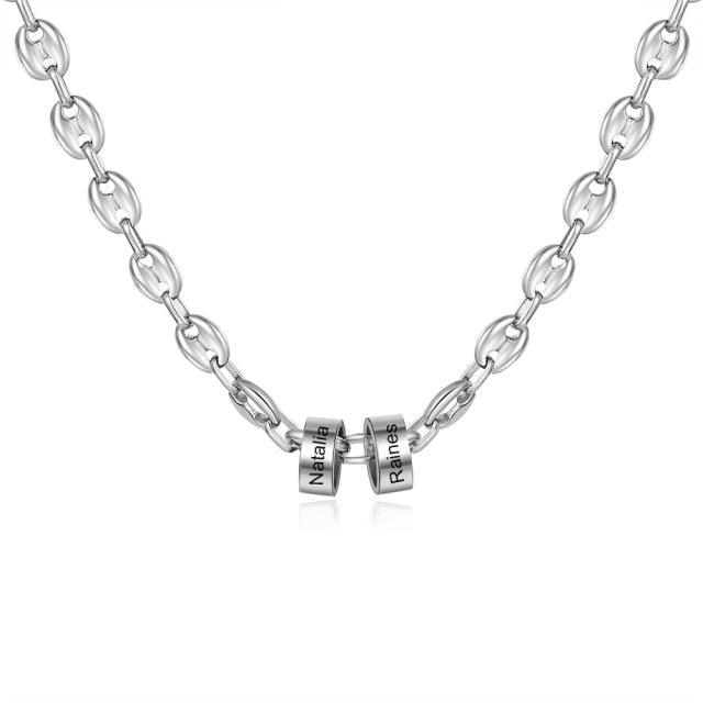 Classic Stainless Steel Bean Chain - Personalized 2 to 5 Beads with Custom Name Engraving Chain for Men - Personalized Jewel