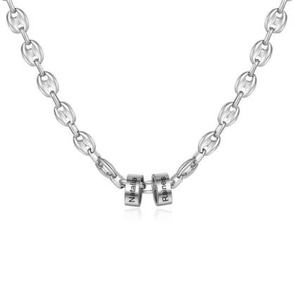 Classic Stainless Steel Bean Chain - Personalized 2 to 5 Beads with Custom Name Engraving Chain for Men - Personalized Jewel