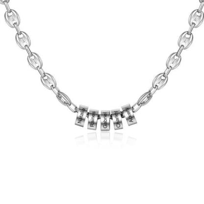 Classic Stainless Steel Bean Chain - Personalized 2 to 5 Beads with Custom Name Engraving Chain for Men - Personalized Jewel