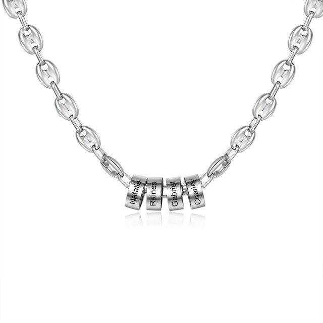 Classic Stainless Steel Bean Chain - Personalized 2 to 5 Beads with Custom Name Engraving Chain for Men - Personalized Jewel