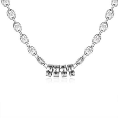 Classic Stainless Steel Bean Chain - Personalized 2 to 5 Beads with Custom Name Engraving Chain for Men - Personalized Jewel