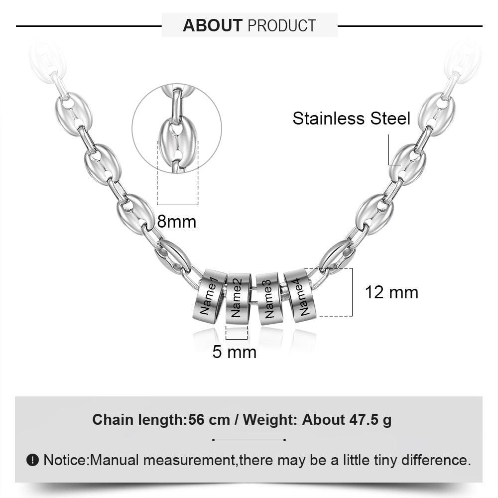 Classic Stainless Steel Bean Chain - Personalized 2 to 5 Beads with Custom Name Engraving Chain for Men - Personalized Jewel
