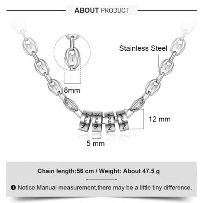Classic Stainless Steel Bean Chain - Personalized 2 to 5 Beads with Custom Name Engraving Chain for Men - Personalized Jewel