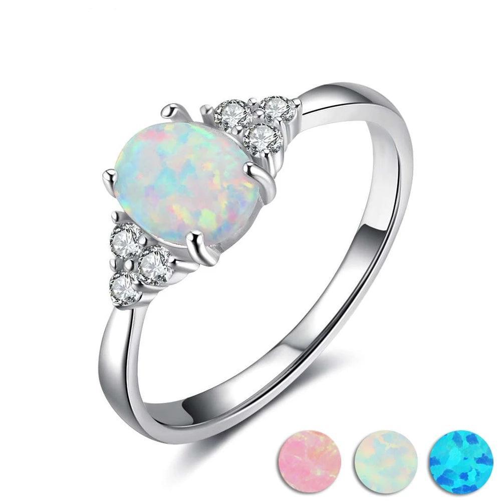 Classic Wedding Ring 8mm Oval Cream Opal Stone Genuine 925 Sterling Silver Rings For Women Fashion Jewelry - Personalized Jewel