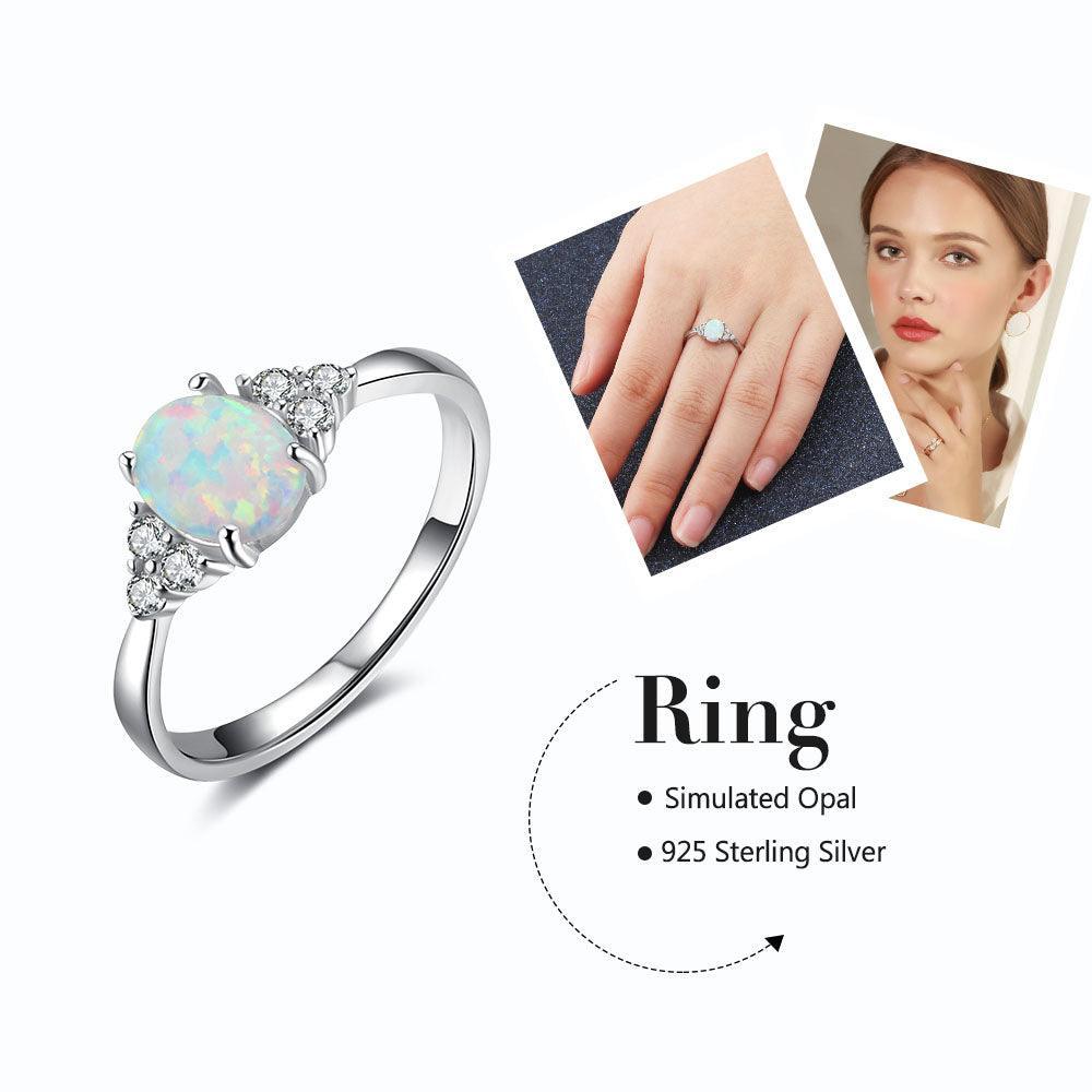 Classic Wedding Ring 8mm Oval Cream Opal Stone Genuine 925 Sterling Silver Rings For Women Fashion Jewelry - Personalized Jewel