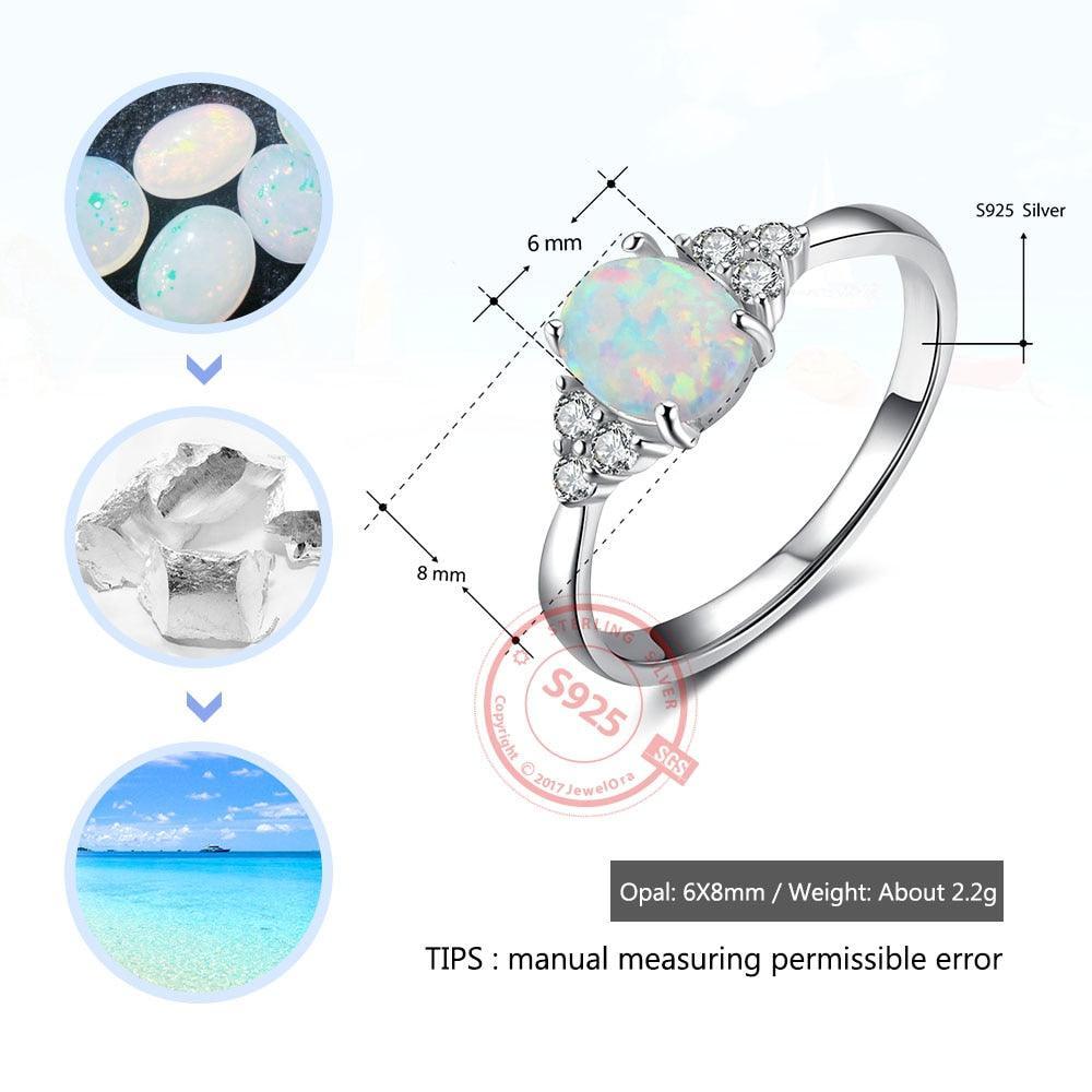 Classic Wedding Ring 8mm Oval Cream Opal Stone Genuine 925 Sterling Silver Rings For Women Fashion Jewelry - Personalized Jewel