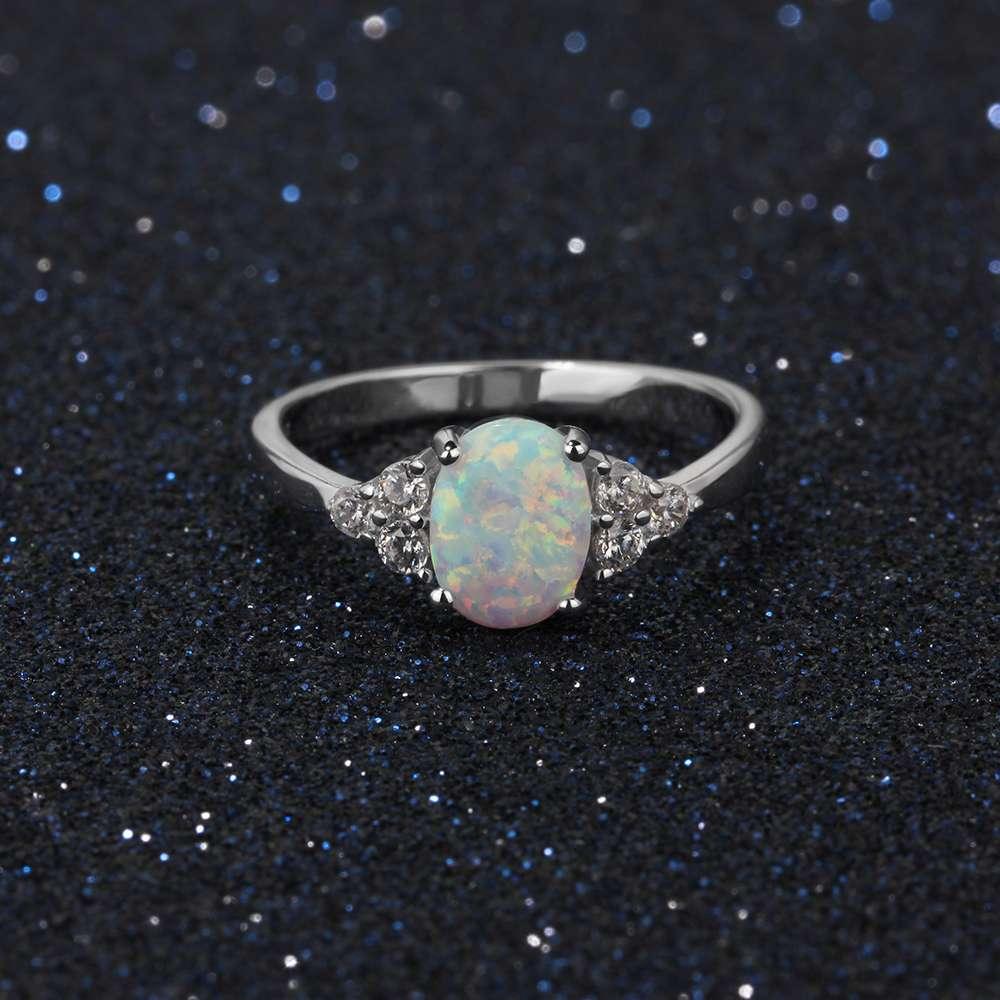 Classic Wedding Ring 8mm Oval Cream Opal Stone Genuine 925 Sterling Silver Rings For Women Fashion Jewelry - Personalized Jewel