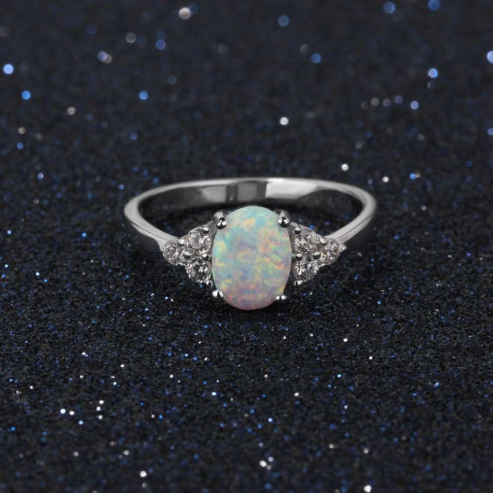 Classic Wedding Ring 8mm Oval Cream Opal Stone Genuine 925 Sterling Silver Rings For Women Fashion Jewelry - Personalized Jewel