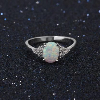 Classic Wedding Ring 8mm Oval Cream Opal Stone Genuine 925 Sterling Silver Rings For Women Fashion Jewelry - Personalized Jewel