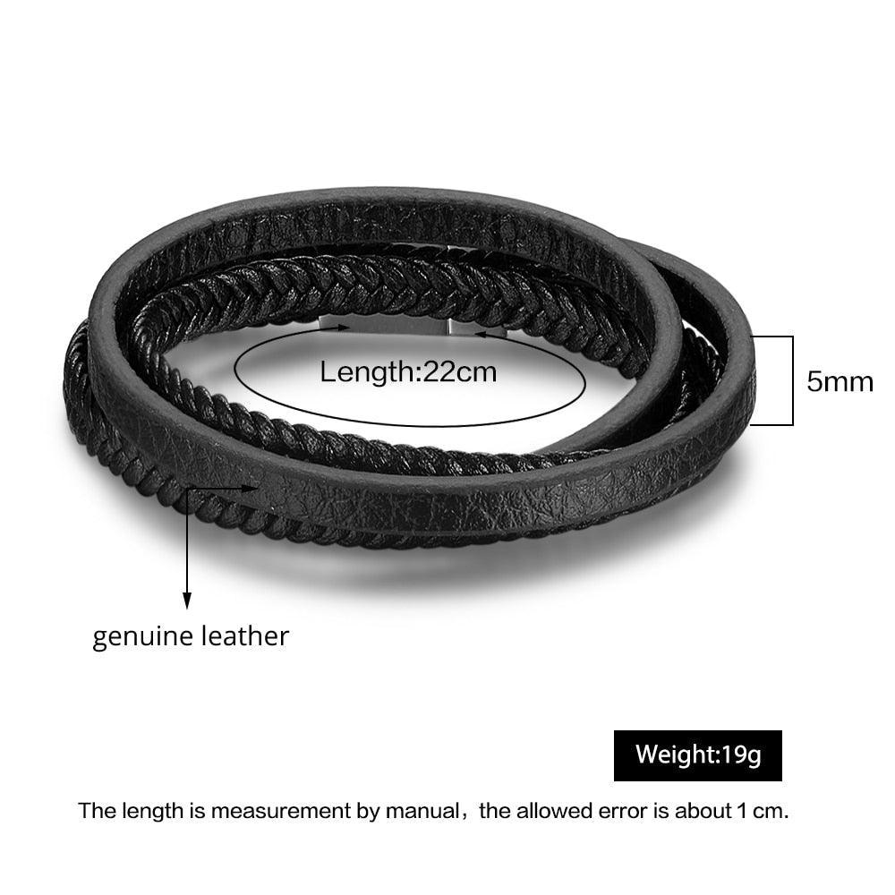 Classy Genuine Leather Braided Bracelets for Men with Stainless Steel Details, Wristband Gift for Him - Personalized Jewel