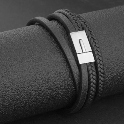 Classy Genuine Leather Braided Bracelets for Men with Stainless Steel Details, Wristband Gift for Him - Personalized Jewel
