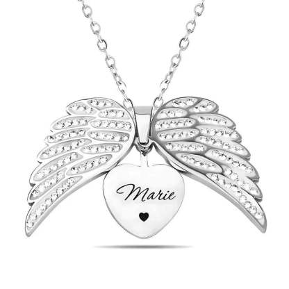 Personalized Angel Wings Necklace With Cordate Pendant-Personalized Jewels