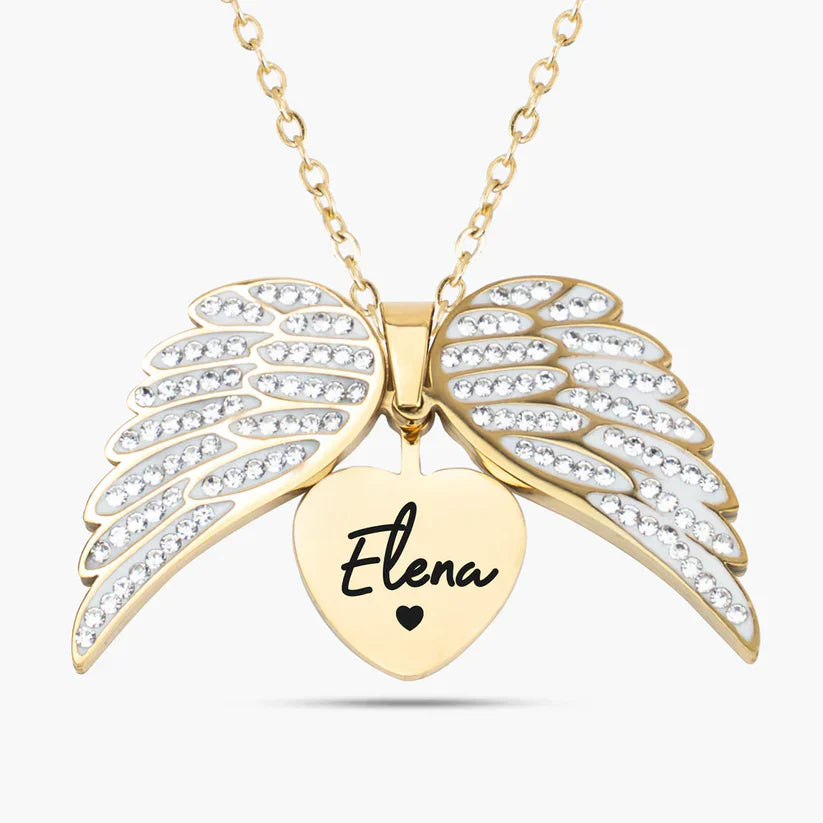Personalized Angel Wings Necklace With Cordate Pendant-Personalized Jewels