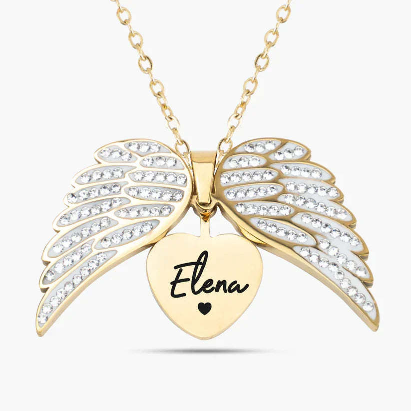 Personalized Angel Wings Necklace With Cordate Pendant-Personalized Jewels
