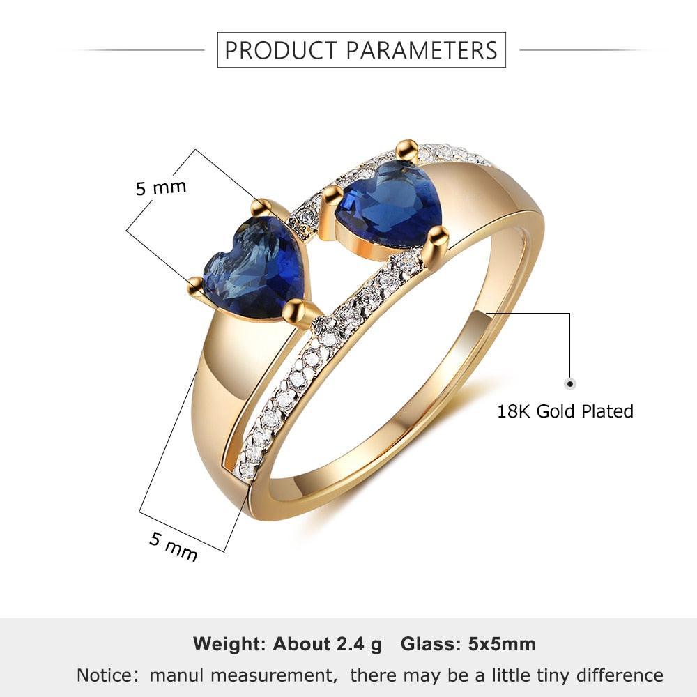 Copper Gold Blue Heart Cubic Zirconia Stone Rings, Trendy Fashion Jewelry Gift for Women - Personalized Jewel