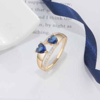 Copper Gold Blue Heart Cubic Zirconia Stone Rings, Trendy Fashion Jewelry Gift for Women - Personalized Jewel