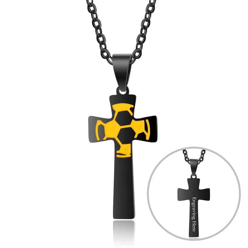 Cross Engraved Football Necklace-Personalized Jewels