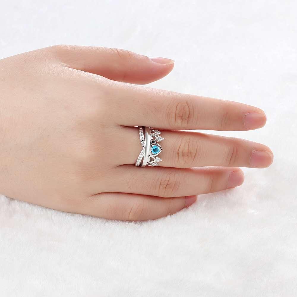 Crown Shaped 925 Sterling Silver Ring with Birthstone Setting in Shape of Heart, Personalized Gift of Love - Personalized Jewel