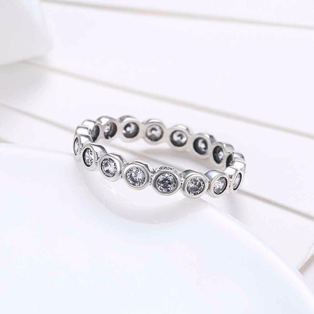 Crystal Beads Sterling Silver Ring - Bubble Detailing with Cubic Zirconia Stones - Classic Band rings - Personalized Jewel