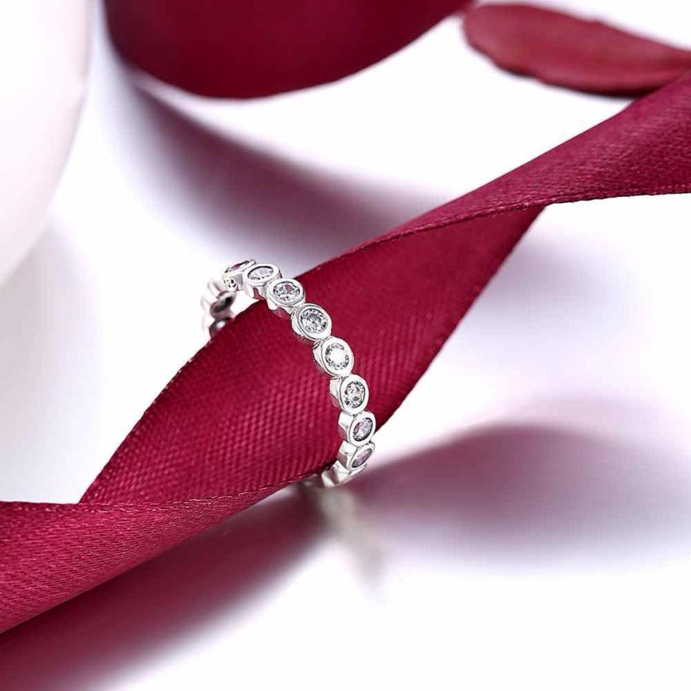 Crystal Beads Sterling Silver Ring - Bubble Detailing with Cubic Zirconia Stones - Classic Band rings - Personalized Jewel