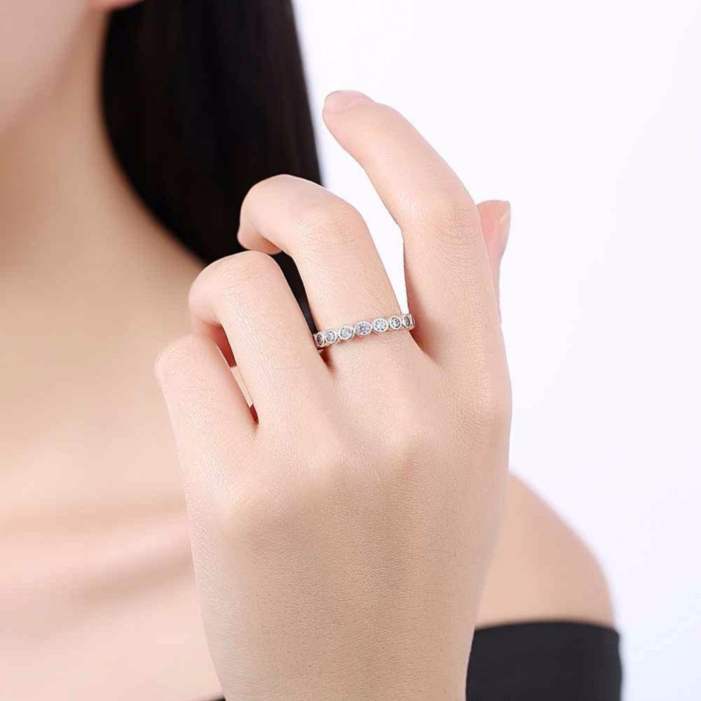Crystal Beads Sterling Silver Ring - Bubble Detailing with Cubic Zirconia Stones - Classic Band rings - Personalized Jewel