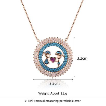 Cubic Zirconia Sterling Silver 925 Women Necklace with Boy Girl Pendant, Valentine’s Day Jewelry Gift for Ladies - Personalized Jewel