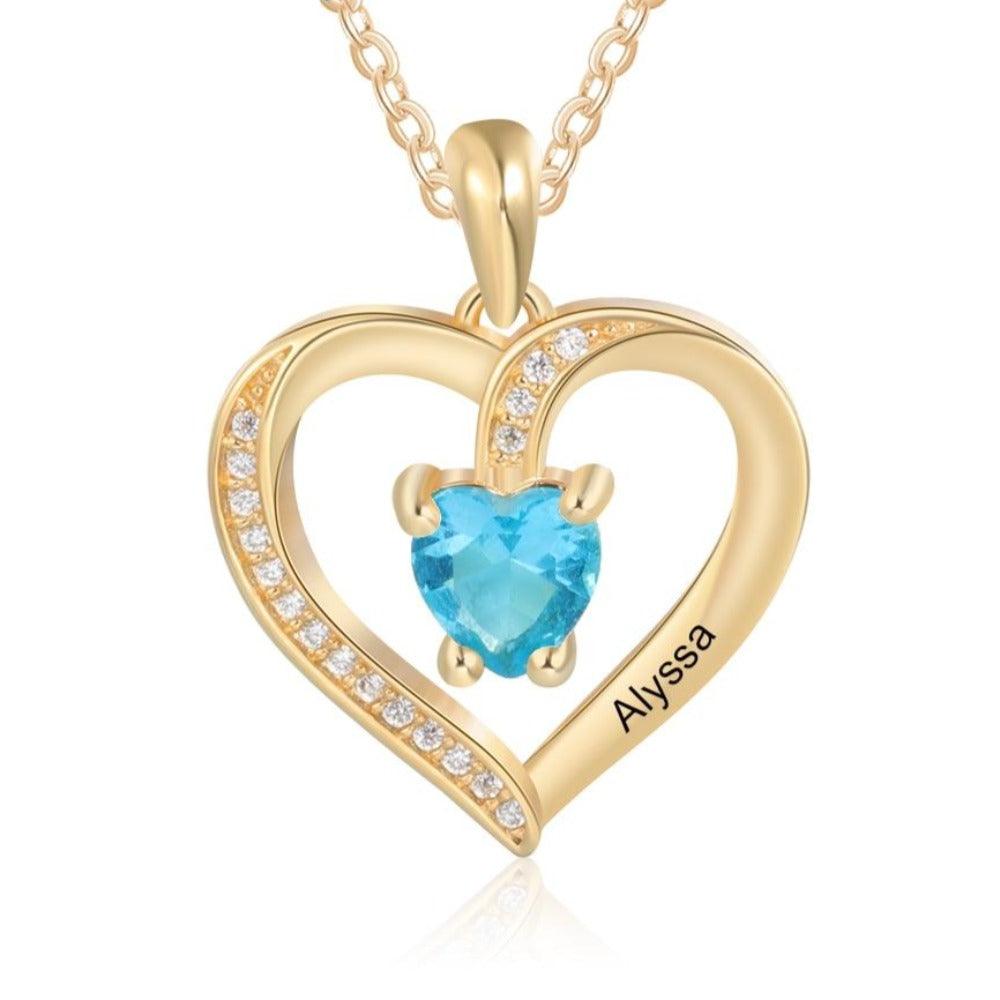 Custom Birthstone Heart Pendant, Personalized Name Engraving Pendant for Women - Personalized Jewel