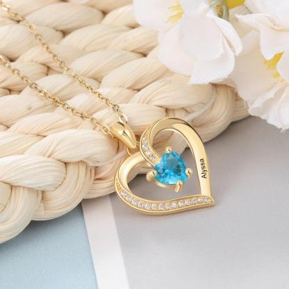 Custom Birthstone Heart Pendant, Personalized Name Engraving Pendant for Women - Personalized Jewel