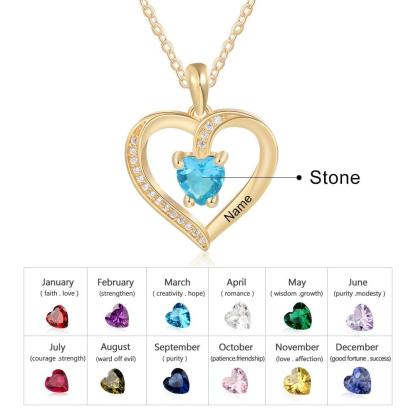Custom Birthstone Heart Pendant, Personalized Name Engraving Pendant for Women - Personalized Jewel