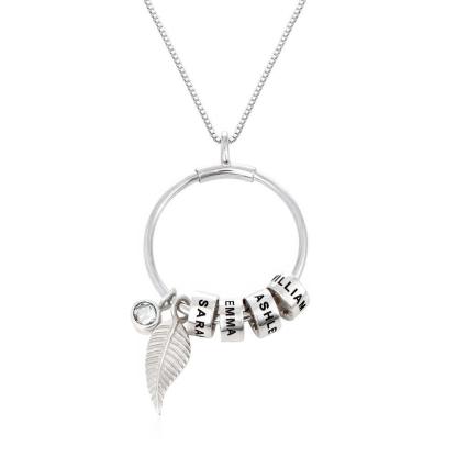 Custom Circle Pendant Necklace - 2 Custom Names & Birthstones - Personalized Jewel