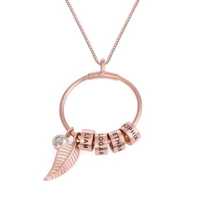 Custom Circle Pendant Necklace - 2 Custom Names & Birthstones - Personalized Jewel